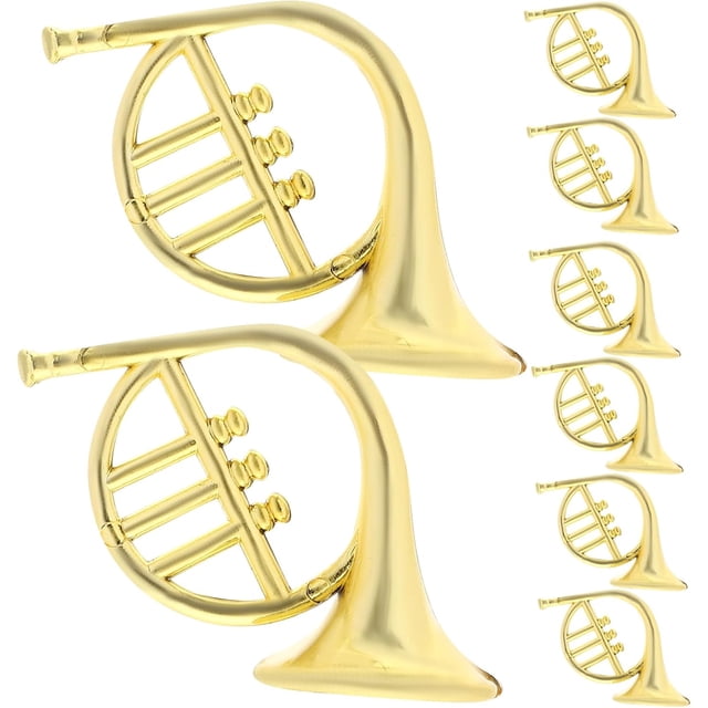 HOMSFOU 20pcs Christmas French Horn Musical Instrument Hanging Ornament Plastic Mini Violin Model Xmas Tree Hanging Pendant for Christmas DIY Wreath Party Home Decor Golden