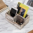 thumbnail image 4 of MyGift Rustic Torched Brown Wood 3-Compartment Desktop Stationary Organizer, 4 of 6