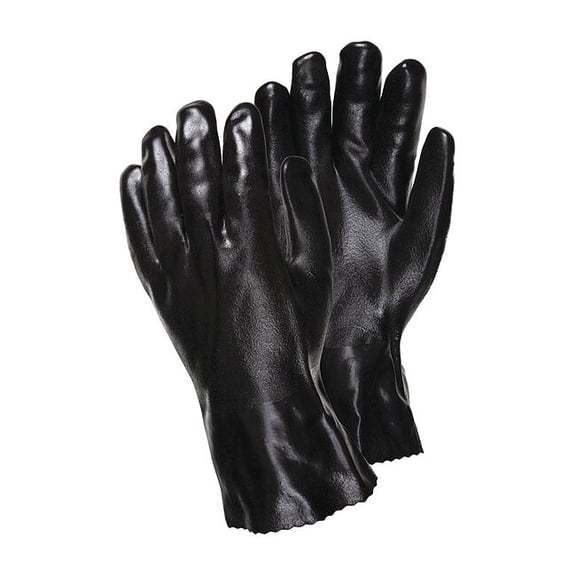 Mcr Safety Chem. Resistnt Glovs,L,Blk,PVC,PK12  6524SJ