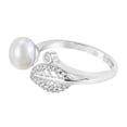 thumbnail image 4 of Shimmering Tropical Leaf Embrace White Pearl Sterling Silver Adjustable Ring for Female Anniversary, 4 of 5