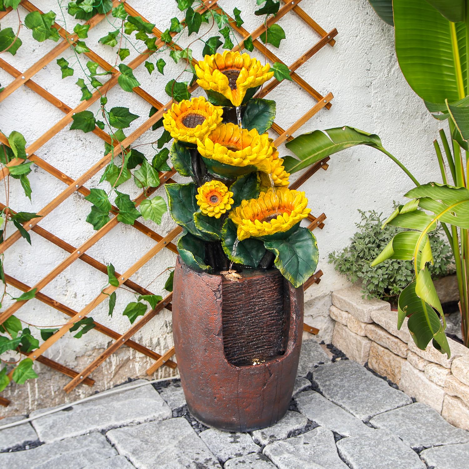 Outdoor Fountains and Waterfalls Cascading Sunflower Fountain 4-Tiers Outdoor Freestanding Water Fountain Garden Patio Backyard Porch Balcony Pond Decor for Outside 39.76 Inch Tall