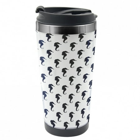 

Geometric Travel Mug Seahorse Silhouettes Steel Thermal Cup 16 oz by Ambesonne