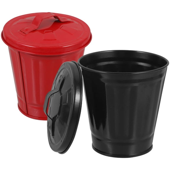 Luxshiny 2Pcs Red Galvanized Iron Trash Bin for Office Trash Bin