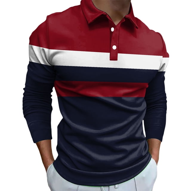 Cathalem Polos Polo pour Hommes Manches Longues Taille Régulière et Grande Taille Golf, Marine TG
