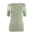 thumbnail image 1 of RALPH LAUREN T-Shirt Henley Côtelé Vert à Manches Courtes à Encolure Dégagée pour Femmes m, 1 of 1
