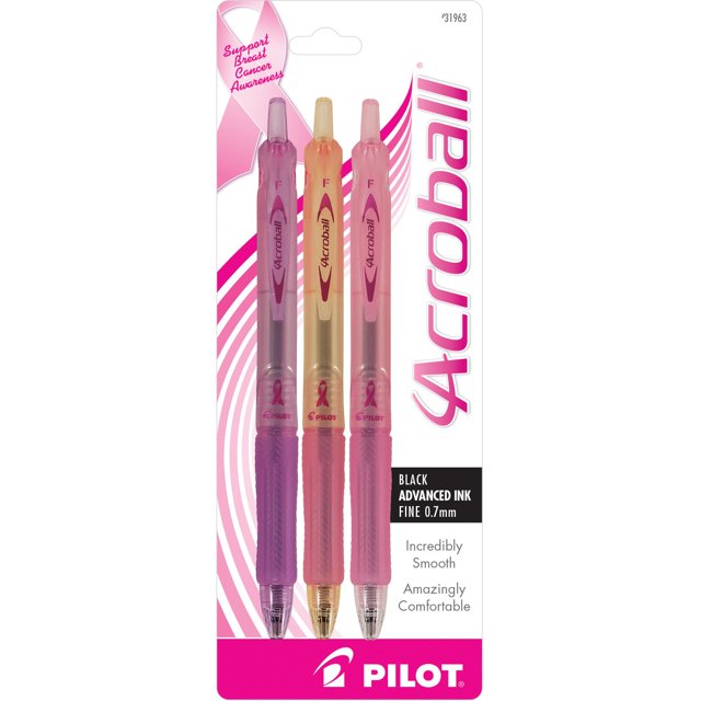 Pen PILOT Acroball for a Cure el cáncer de mama, paquete de 3