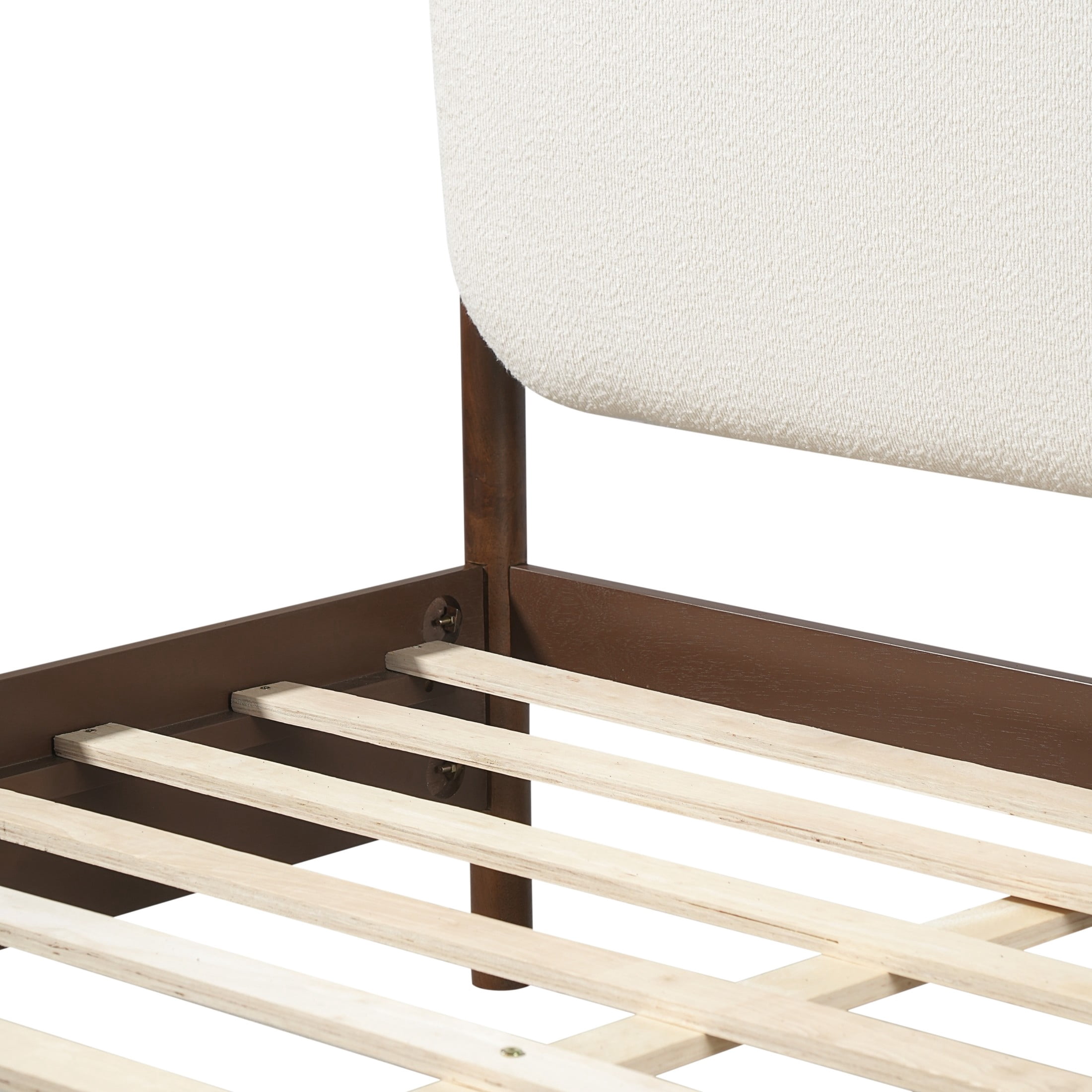 Christopher Knight Home Modern Queen Platform Bed Frame, Thick Rounded Upholstered Headboard, Walnut