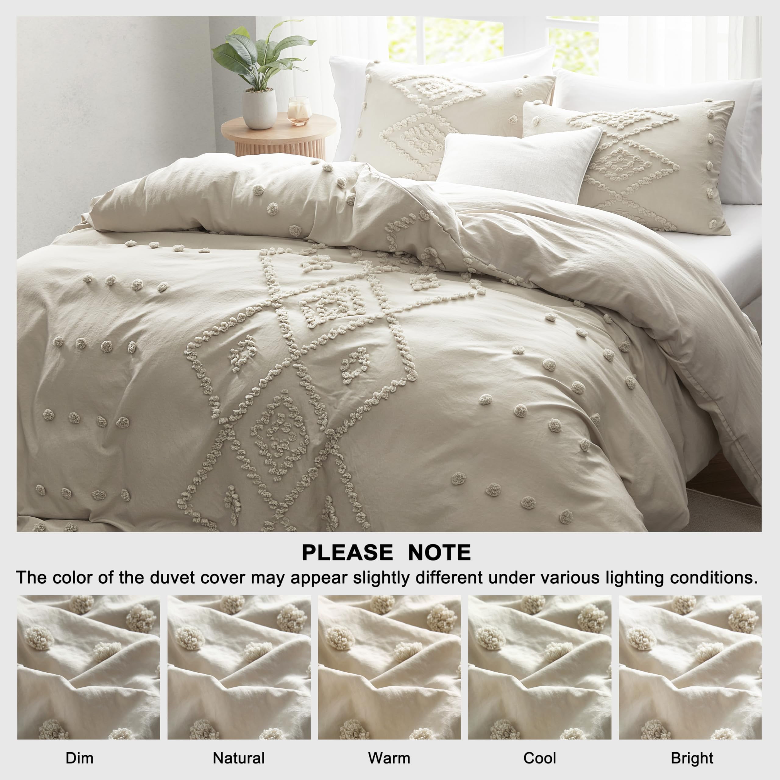 Queen Duvet Cover, Soft Bedding Set for All Seasons, Comforter Set, Boho Embroidery, Multi Colors & Sizes Available(Beige, 3 Pcs, 90"x 90")