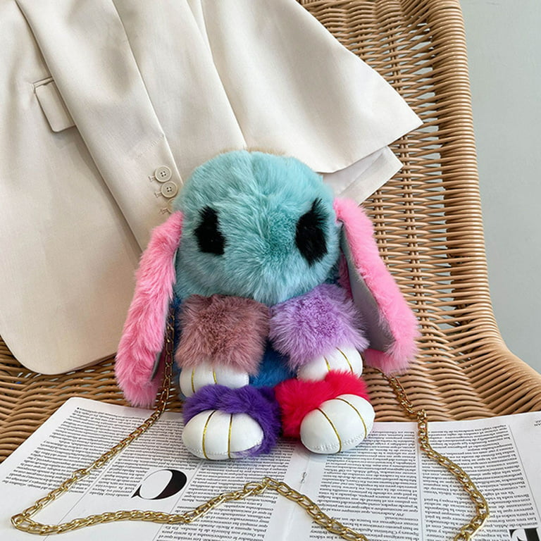 Rabbit Plush Bunny Backpack Faux Fur Hare Shoulder Bags Plush Doll  Crossbody Handbag__+