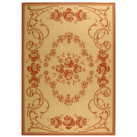 SAFAVIEH Courtyard Elena Traditional Floral Indoor/Outdoor Area Rug, 4' x 5'7", Natural/Terracotta