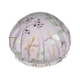 thumbnail image 1 of YFYANG Women's Double Waterproof Shower Cap, Grey Watercolor Plant Leaves Reusable Hair Cap for All Hair Styles and Head Sizes, 1 of 9