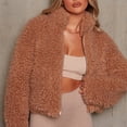 thumbnail image 4 of Women'S Short Coat Casual Jacket with Pockets Warm Winter Zip-Up Outwear Camel Color XXL, 4 of 7