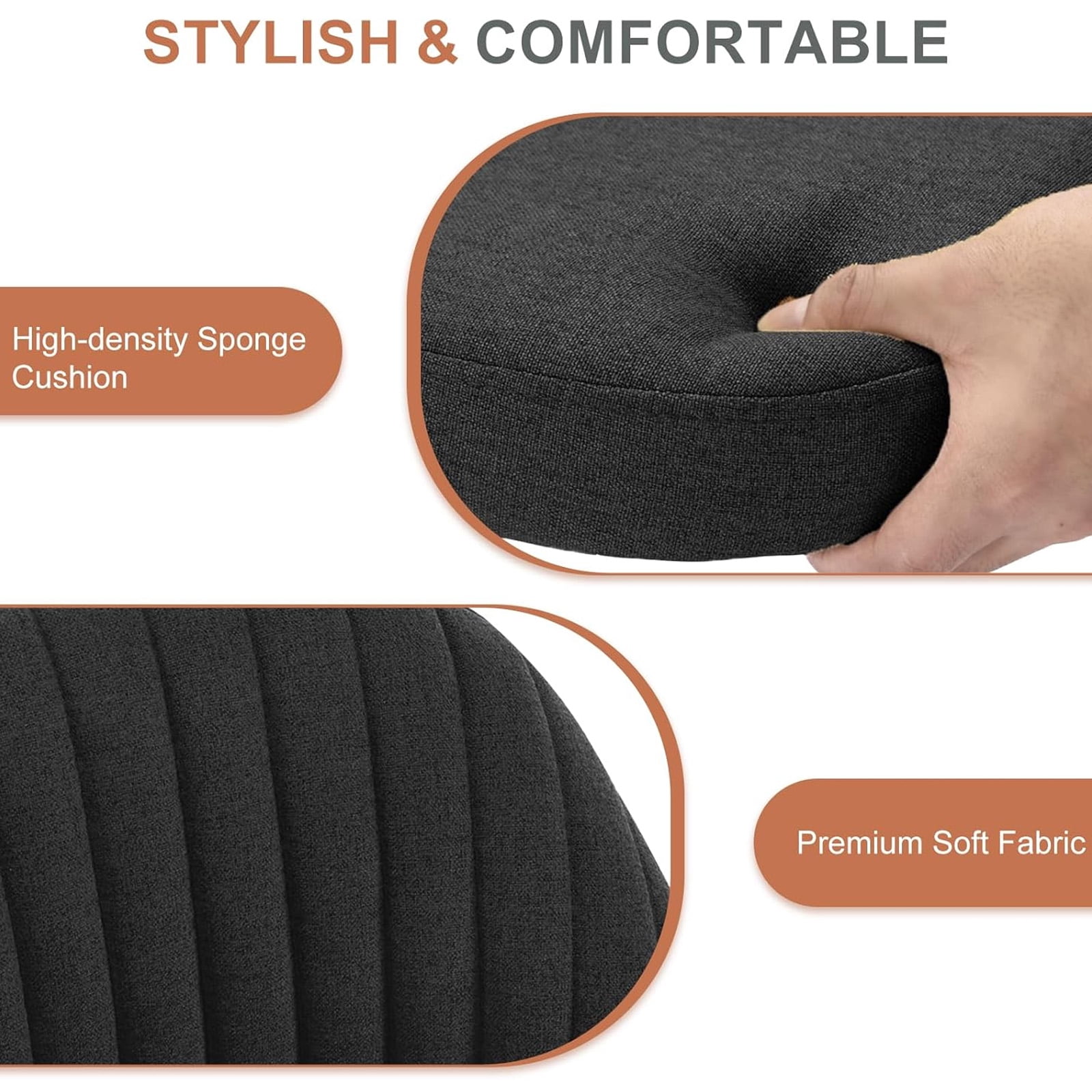 Casabay Armless Office Chair, Extra Cushion Padded Compact Upholstered Desk Chair with Back Support, Rolling Swivel Vanity Chair for Home Office, Dark Gray