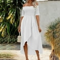 thumbnail image 4 of PiGOGI Women's off-Shoulder Summer Dress - Sexy Irregular Hem Casual Dress (S-XL) White, 4 of 7