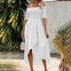 thumbnail image 4 of mfyjkho Vestidos para mujer, Vestido informal de verano con hombros descubiertos, manga corta, irregular, color liso y pliegues para mujer Vestidos de playa para mujer m, 4 of 7