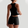 thumbnail image 4 of Women's Two Piece Outfit Summer Co Ord Set Tracksuit Full Set Sleeveless Crop Tank Top Shorts with Pockets 2 Piece Beach Holiday Lounge Set Streetwear Sport Gym Sets Black S, 4 of 6