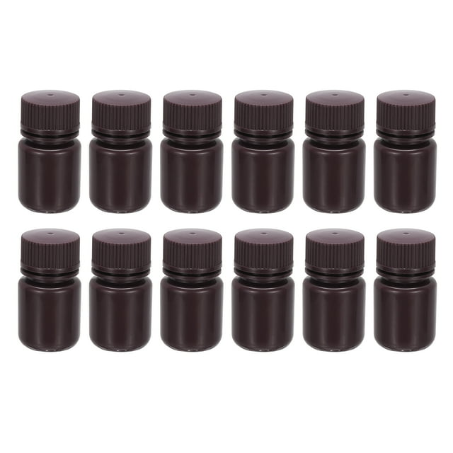 Unique Bargains 12 Pcs Bouteilles de Réactif 30ml, Bouteilles Rondes à Grand Ouverture avec Bouchon à Vis Marron