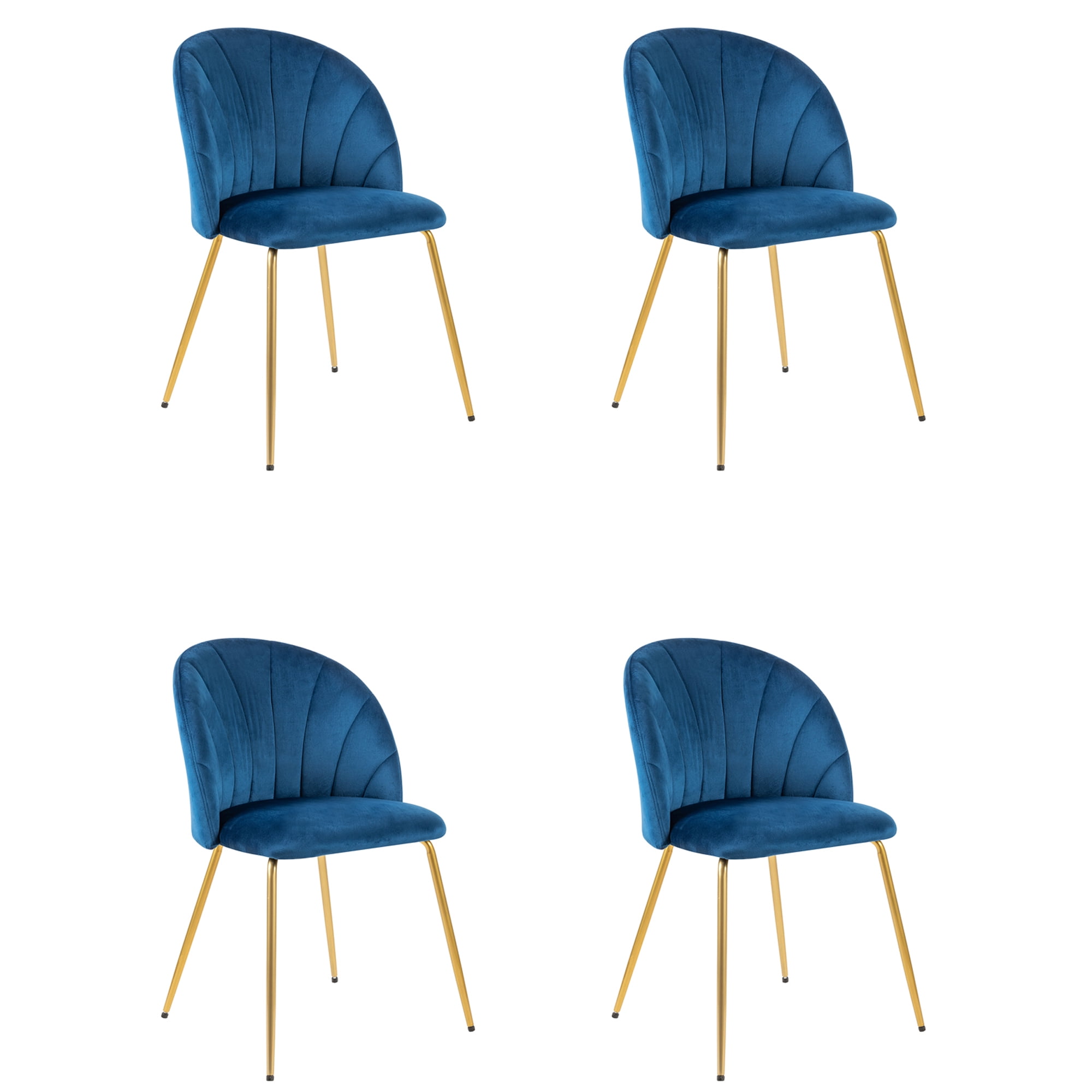 Leejay Velvet Blue Dining Room Chair with Gold Legs,Set of 4