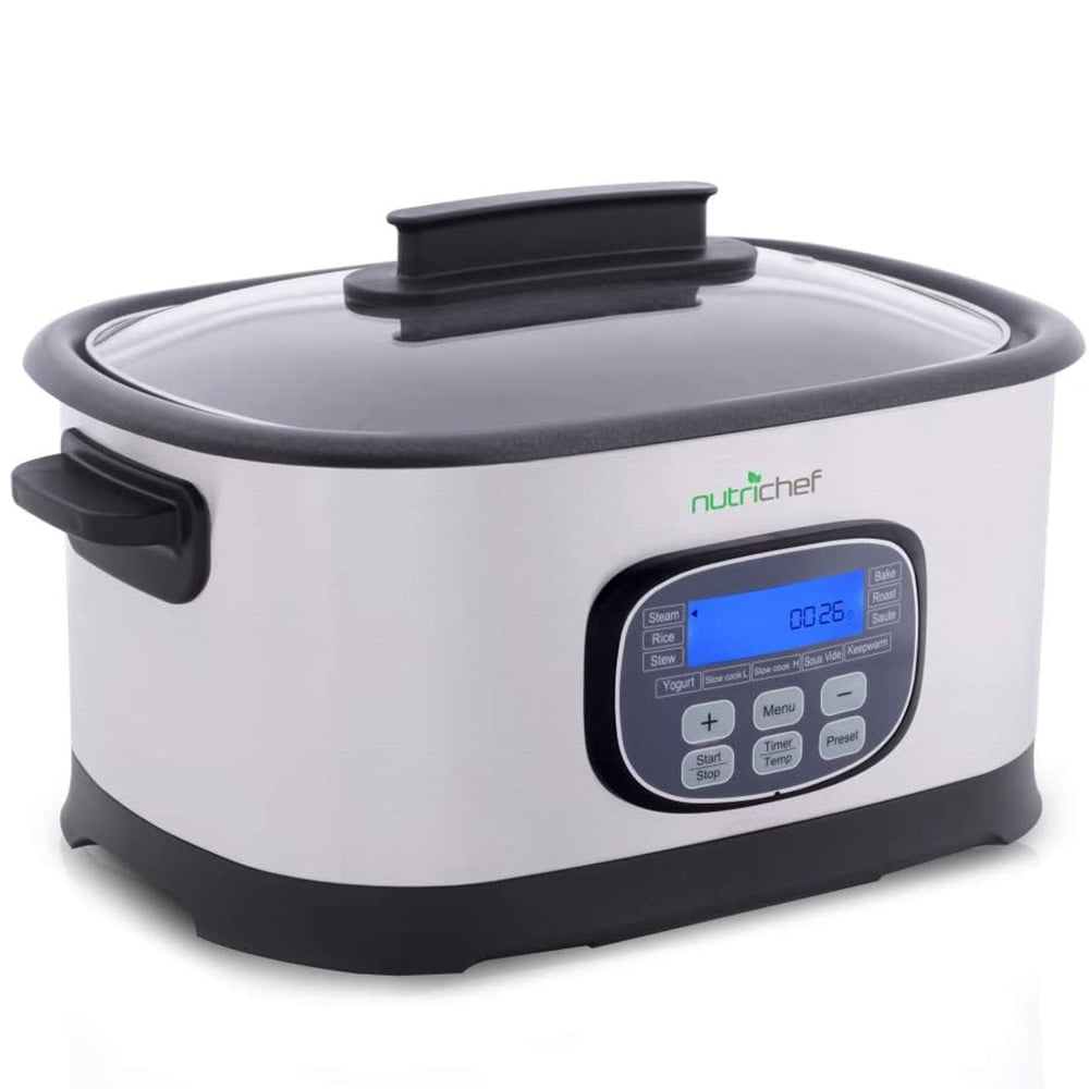 PKPC35 11 Preset Cooking Modes NutriChef Sous Vide Slow Cooker 11 in 1 Steamer Stainless Steel High-Pressure Multi Cooker Crock Pot w/ Digital LCD Display 6.5 Quart Sous Vide Cooking Mode 