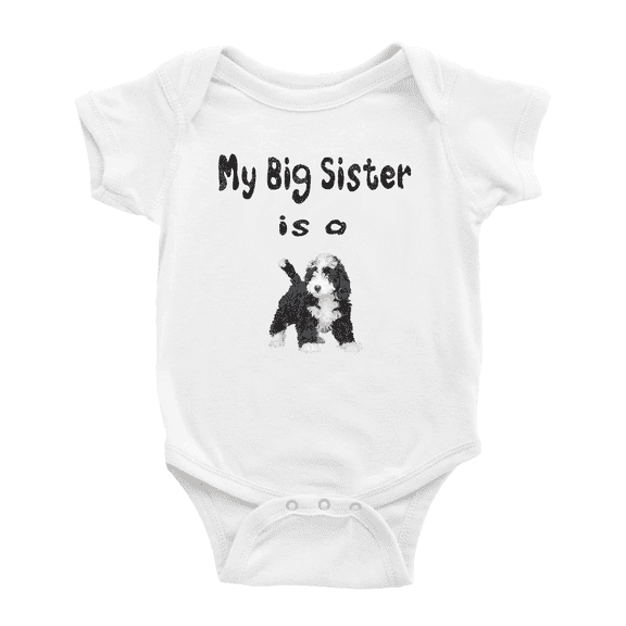 My Big Sister Is A Portuguese Water Dog Funny Baby Bodysuit Boy Girl Unisex
