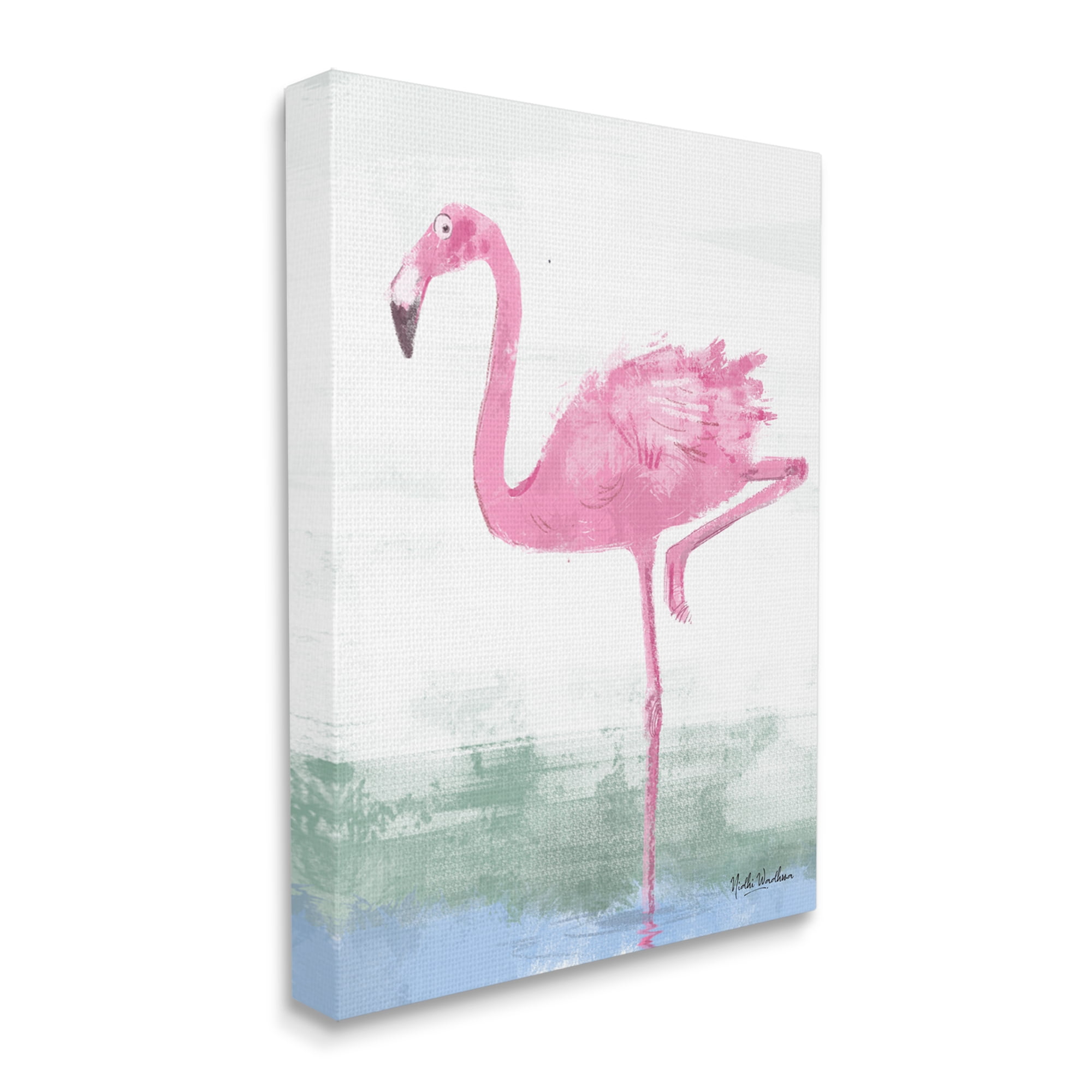 Stupell Industries Pink Flamingo Painting Animals & Insects Painting Gallery Wrapped Canvas Print Wall Art, 16 x 20