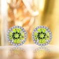 thumbnail image 2 of JeenMata Pendientes de Botón con Halo de Peridoto de Talla Redonda de 1,25 Quilates con Piedra Natal de Agosto en Oro Blanco de 18 K sobre Plata, 2 of 5