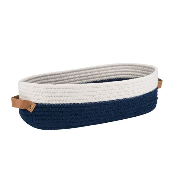 MANHUJI Cotton Rope Sorting Basket Tabletop Miscellaneous Accessories Storage Basket Snack Light Storage Basket (Navy Blue,One Size)