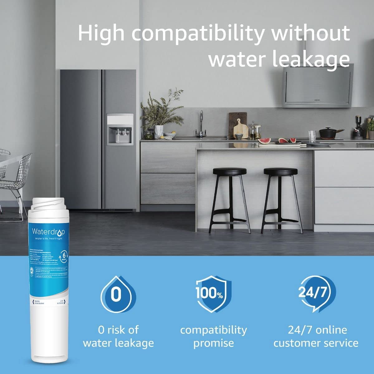 Waterdrop GSWF Refrigerator Water Filter, NSF 372&42 Certified, Replacement for GE® GSWF SmartWater 238C2334P001, Kenmore 46-9914, 469914, 9914 (Pack of 3)