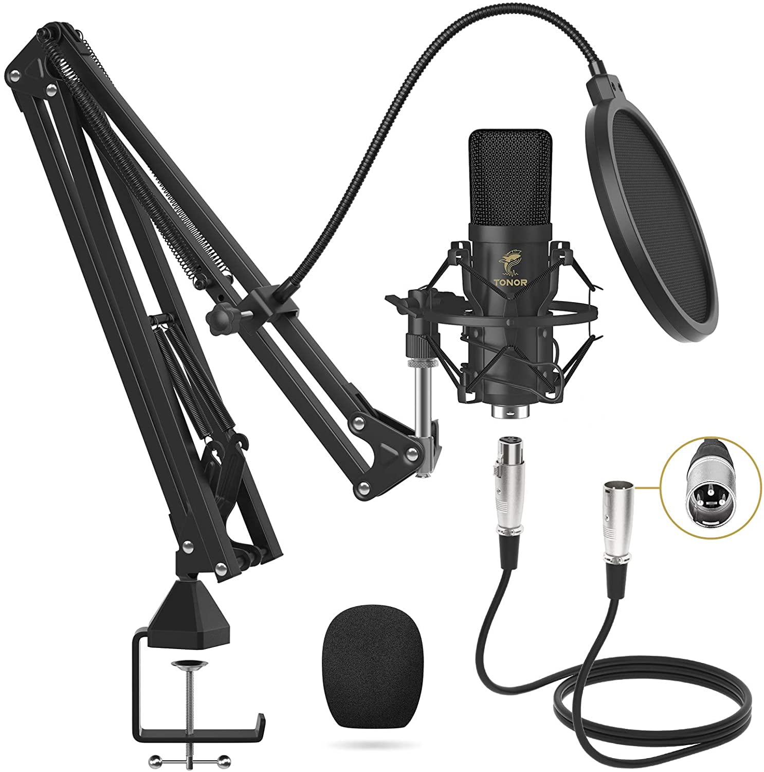 Games and YouTube Videos Mugig Condenser Microphone XLR Cable and Pop Filter for Recording Adjustable Microphone Stand Podcast Voice Overs Professional Studio Microphone with Shock Mount