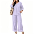 thumbnail image 4 of Two Piece Sets for Women 3/4 Length Sleeve Lounge Sets Summer Fall Vacation Travel Outfits Fashion Clothing Light Purple M, 4 of 6