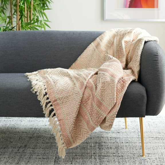 SAFAVIEH Becks Striped Throw with Fringe, 60" x 72", Beige/Copper