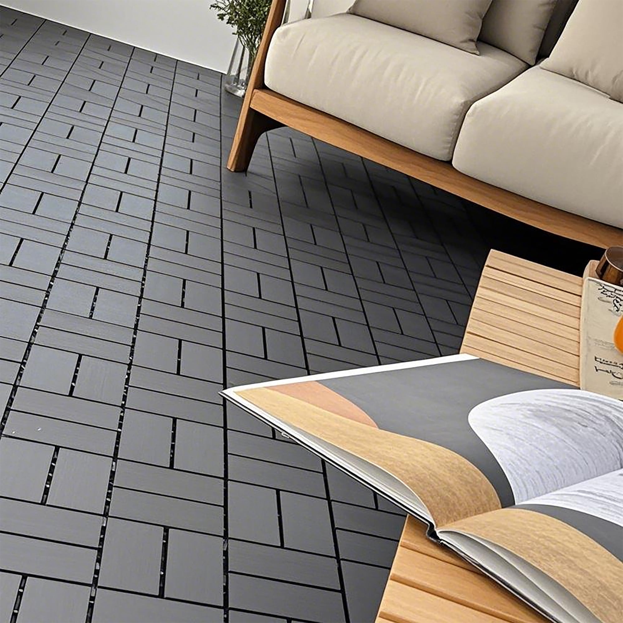 Alvantor Interlocking Deck Tiles 44 Pack, 12"x12"Plastic Waterproof Flooring Tiles for Outdoor & Indoor, Dark Gray