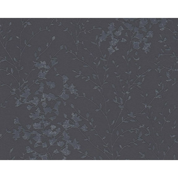 Concord Wallcoverings Textured Wallpaper Floral Modern Featuring Plant with Leaves, Black Grey Metallic , 21 In x 33 Ft (56 sq. ft), 360826