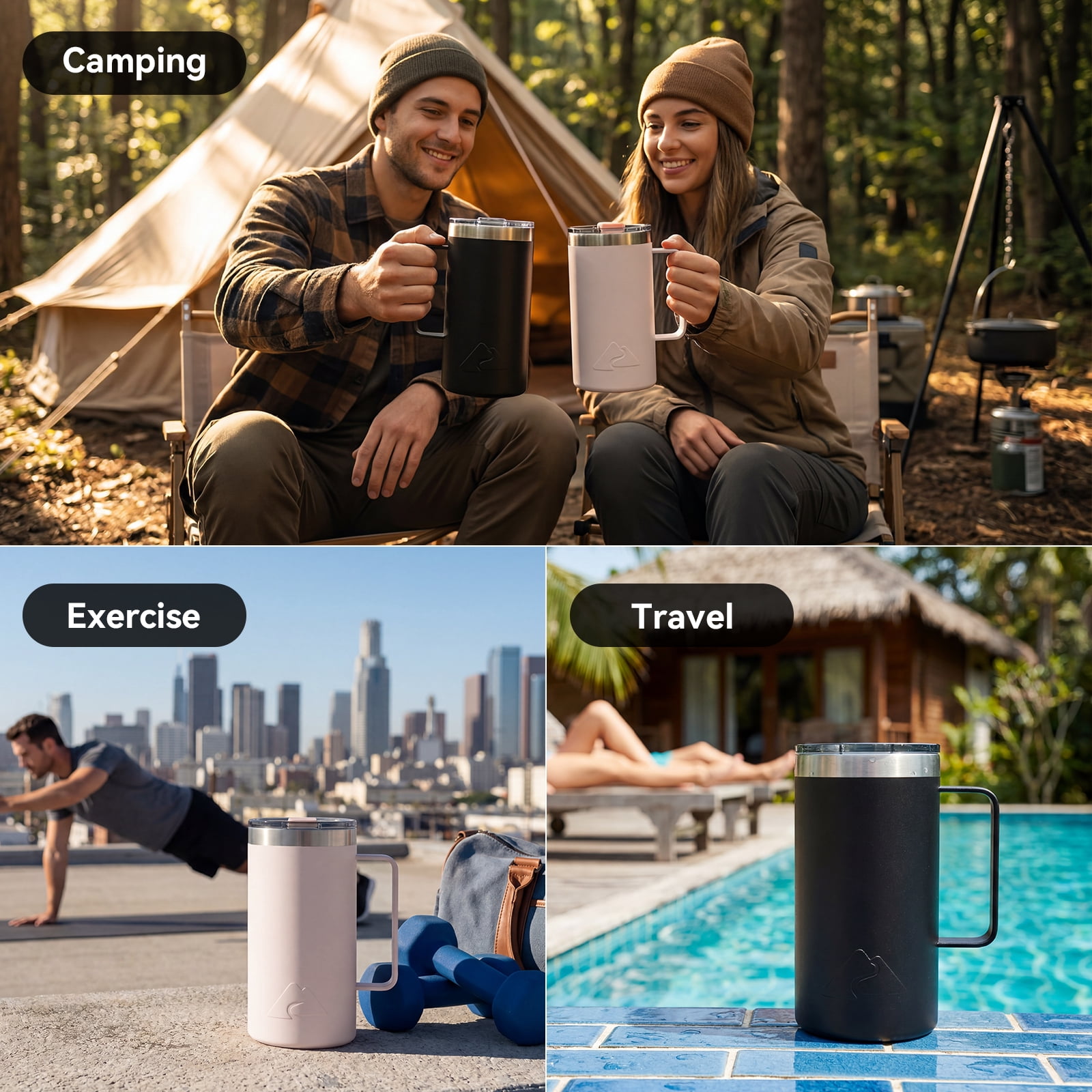 Ozark Trail 22oz Ceramic Lined Stainless Steel Insulated Coffee Mug with Magnetic Tritan Transparent Slider Lid, Black