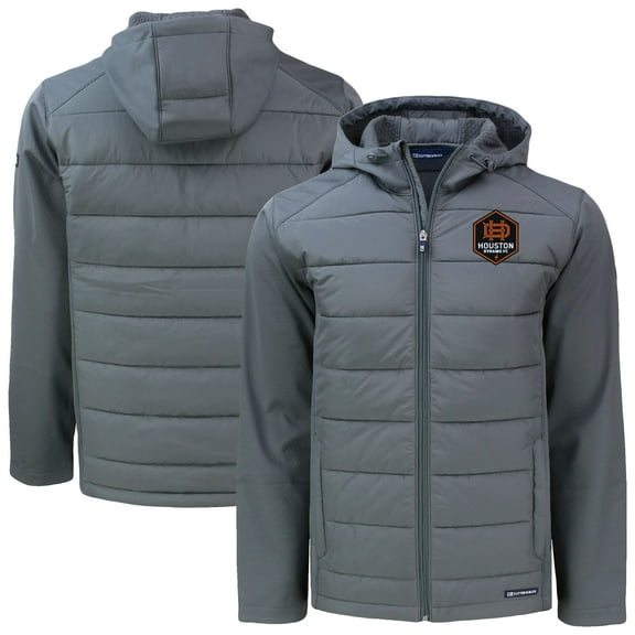 Men's Cutter & Buck Gray Houston Dynamo FC Big & Tall Evoke Hybrid Eco Softshell Recycled Full-Zip Hoodie Jacket