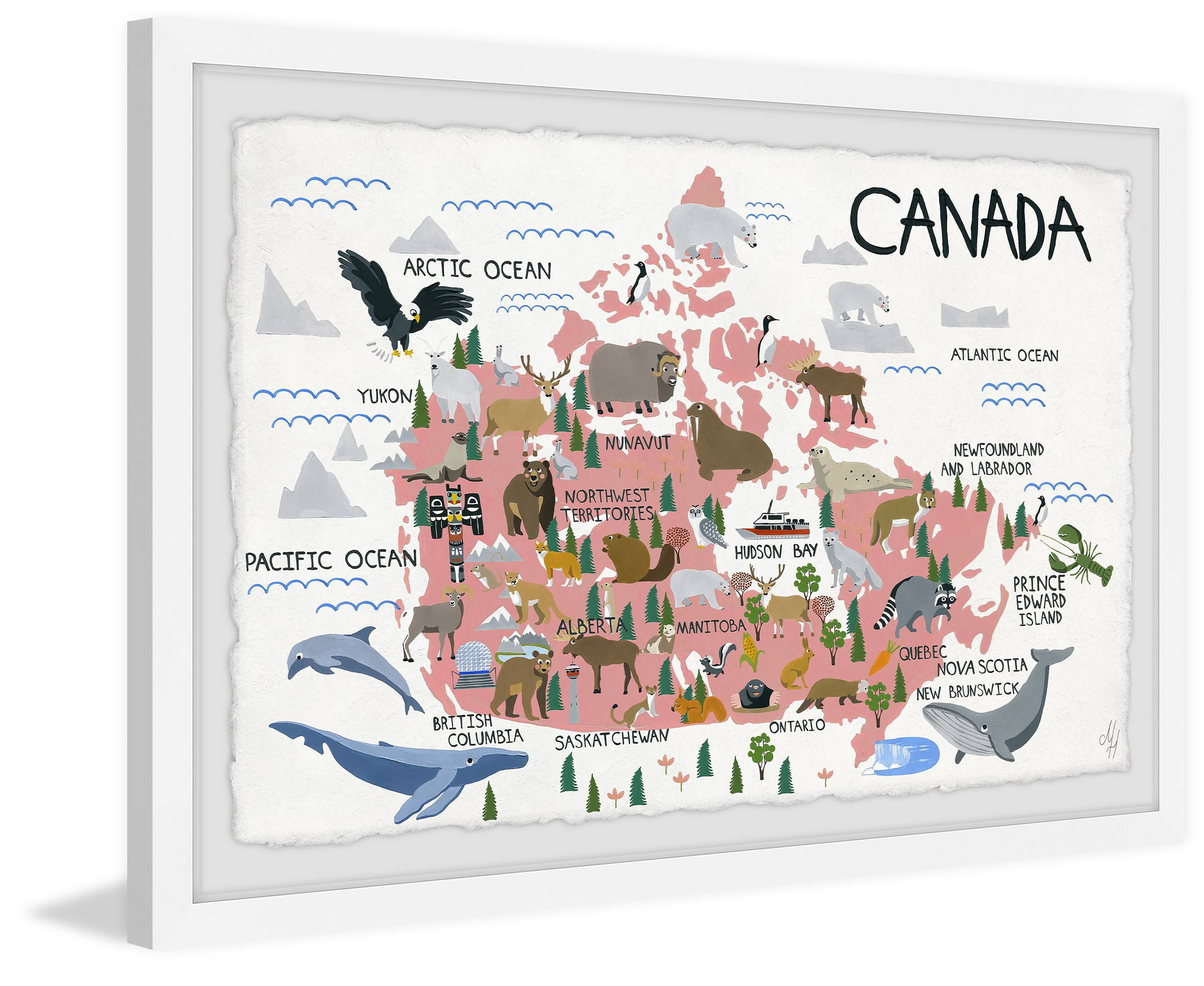 Marmont Hill Pink Canadian Map Framed Wall Art