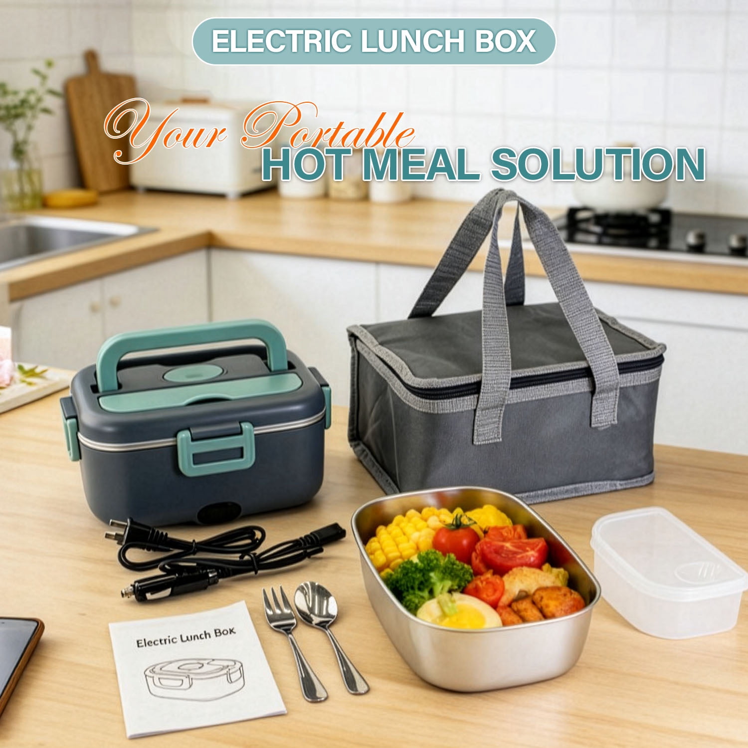 DCUTIE 1.8L 80W Heated Lunch Box for Adults, Food Warmer Lunch Box for Rice Meals