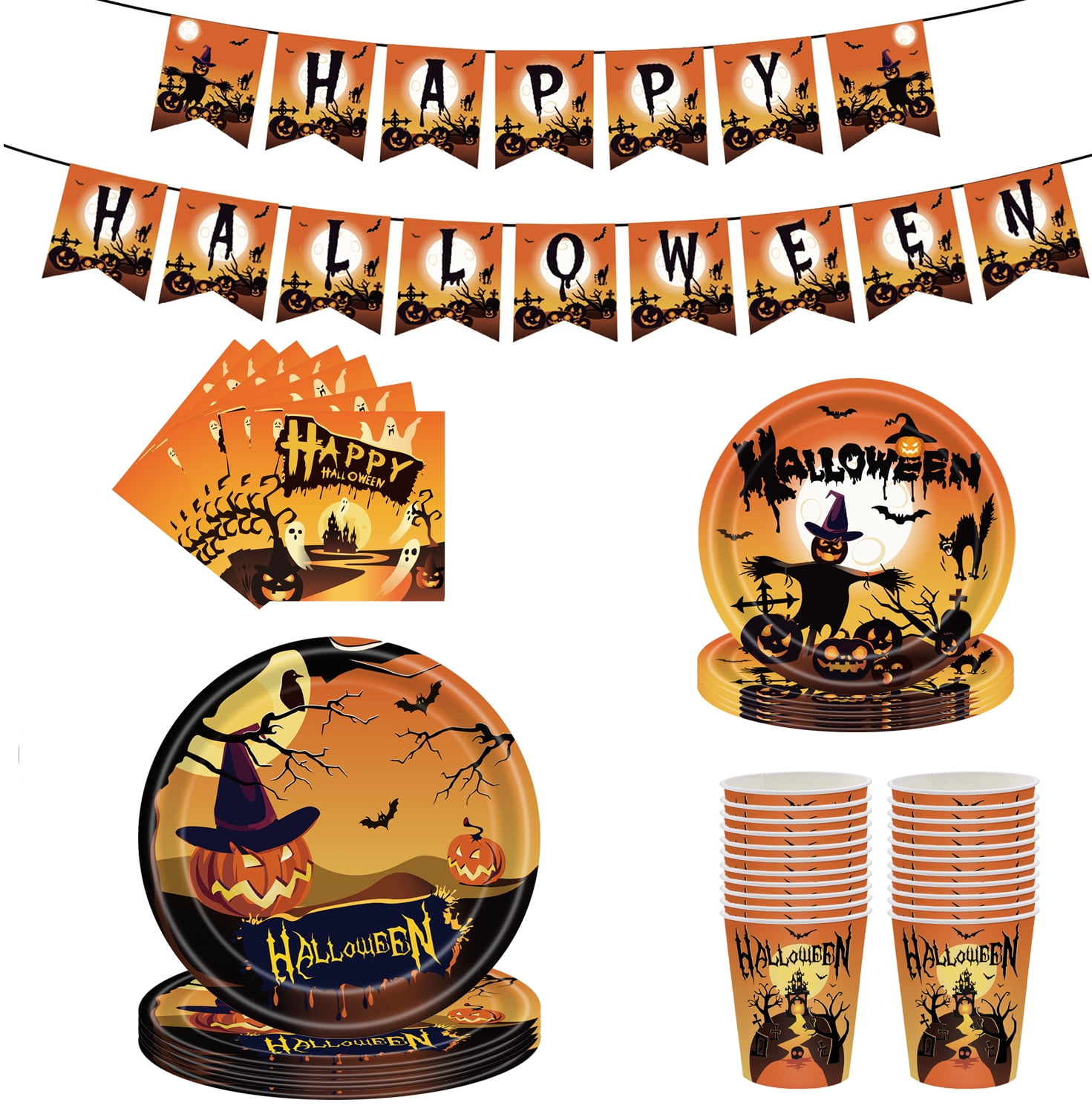 WarmthandFish Halloween Tableware Set, Party Celebration Supplies, 24