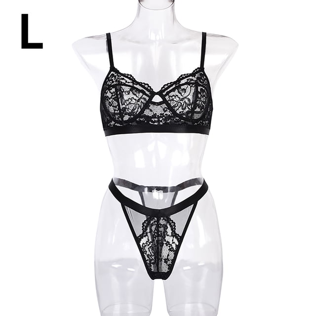 Encaje sexy conjunto de ropa interior sujetador ropa interior regalo para mujeres niñas, negro, L 2 piezas Methold XX000054-36