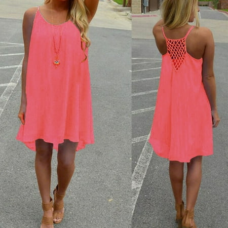 Bramtres Sundresses for Women 2024 Midi Dresses Short Fashion Summer Out Women Howllow Back Chiffon Strap Spaghetti Beach Dress Women s Dress Beach Dress Modest Dresses Summer Dress Hot Pink Dress M