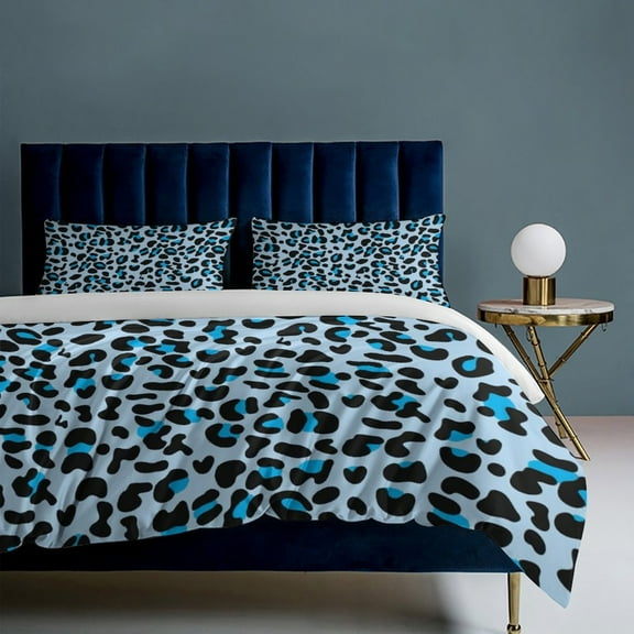 Blue Leopard Print 3-Piece Bedding Set, Luxuriously Soft Bedding with Matching Pillow Shams, Comforter Set Twin Size for Casual Home Decor