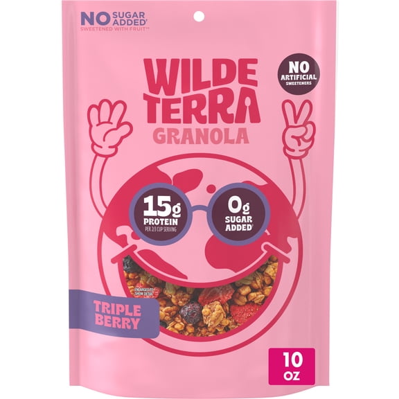 Wilde Terra Triple Berry Granola, 15g Protein, No Added Sugar, Good Source of Fiber, 10 oz