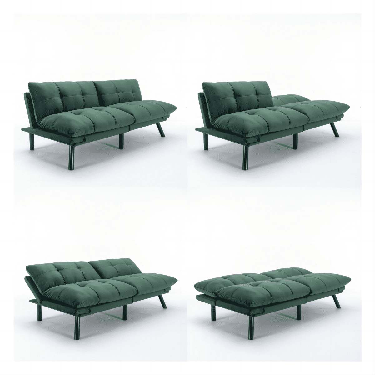 Convertible Folding Sofa Bed, Adjustable Armrest and Backrest, Emerald, 70.87 Inch Length, Upholstered Fabric, 2-Seater, Modern Design for Small Living Room Bedroom Apartment Office