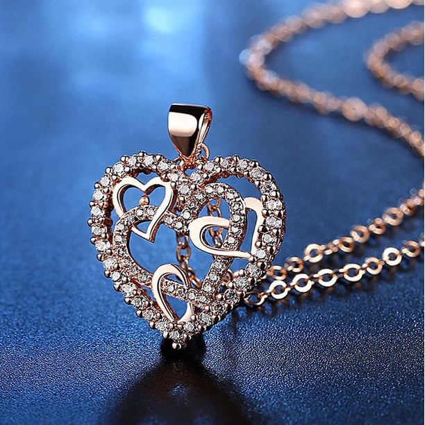 Anillos para mujer, regalos para mujer, collar de corazón, regalo de Navidad, corazón hueco, collar de corazón envuelto, joyería, collar de latido de corazón de diamantes, collar de latido de corazón