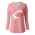 thumbnail image 4 of Women's Football Lover Casual V Neck Long Sleeve T Shirt Pink Womens Blended Shirt Women's Long Sleeve T-Shirt(S), 4 of 4