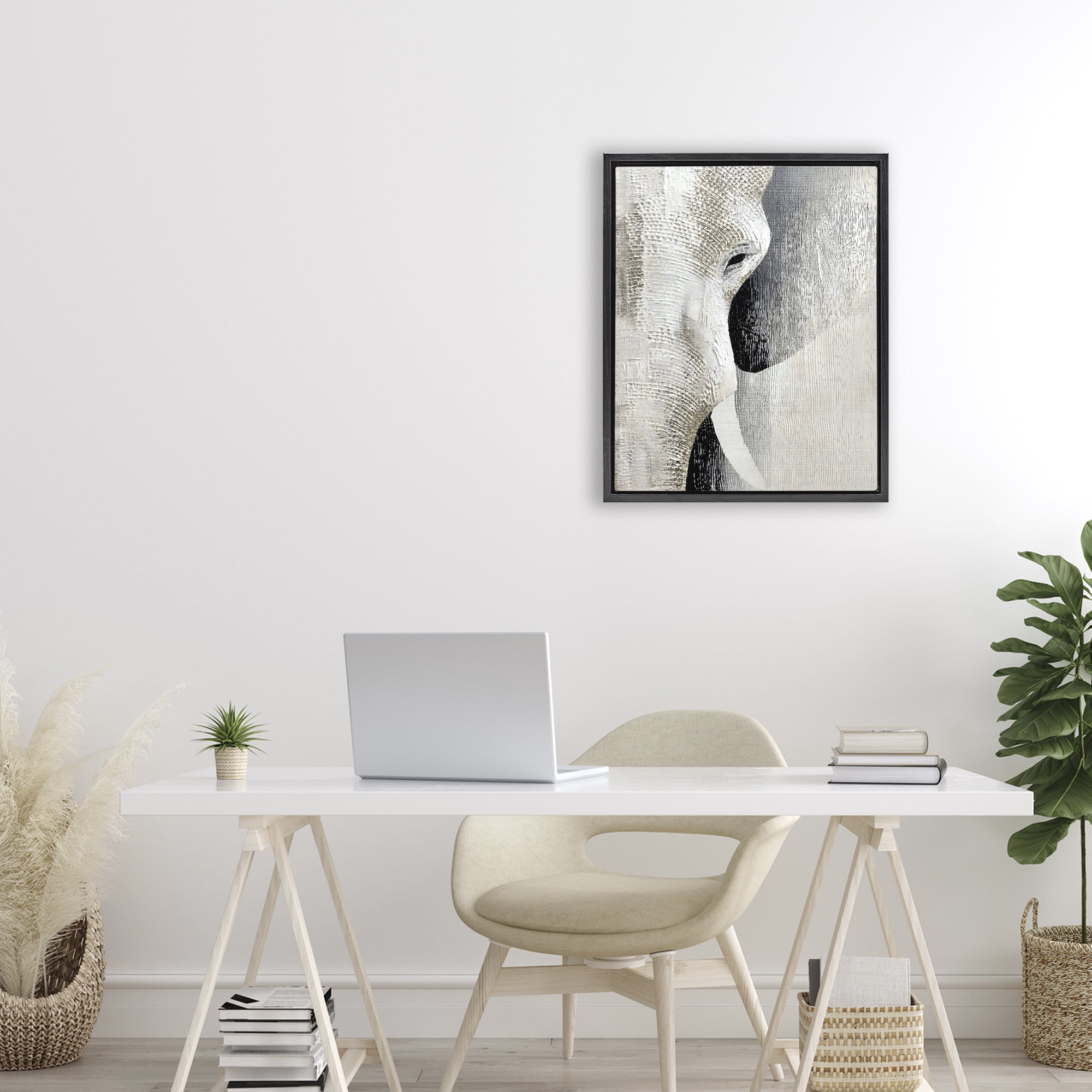 Stupell Industries Faux Textured Elephant Black Framed Floater Canvas Wall Art, design by LSR Design Studio
