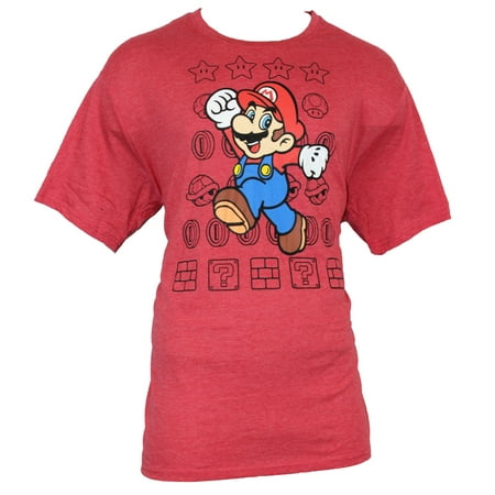 - Super Mario Brothers Mens T-Shirt - Jumping Mario on Star Coin Field