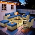 thumbnail image 6 of Vcatnet 9 Pieces Outdoor Patio Furniture Sectional Sofa All Weather Wicker Conversation Set with Swivel Rocking Chairs and Solar Powered Coffee Table Navy Blue, 6 of 10