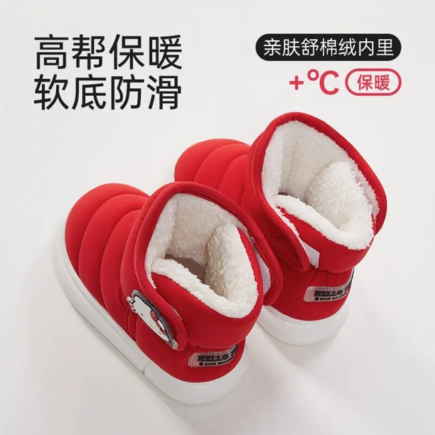 Sanrio-Zapatillas de algodón Hellokitty My Melody para niños, botas de nieve de terciopelo, zapatos cálidos para niñas, interiores y exteriores, antideslizantes, Invierno
