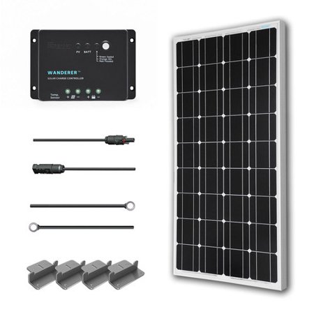 Renogy 100W 12V Solar Panel Monocrystalline Off Grid Starter Kit with 30A Wanderer Charger Controller